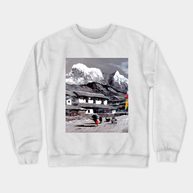 Panoramic View Of Everest Base Camp Crewneck Sweatshirt by whimsyart